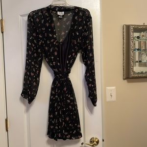 NWOT Floral Shear Long Sleeve Robe with Solid Black Spaghetti Strap Nightgown
